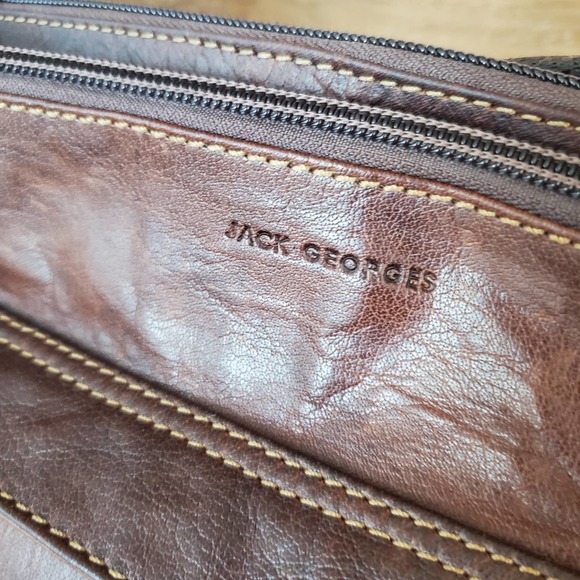 Jack Georges Voyager Zipper Leather Hobo Crossbody #7832 Square Med Bag Brown - Picture 4 of 13